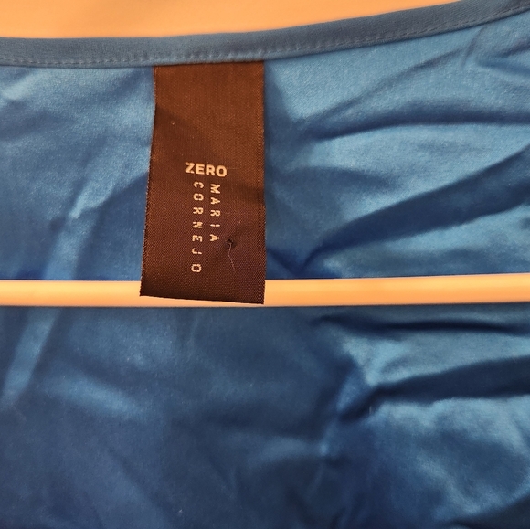 Zero Blue Dress Sleeveless Open Back Square Neck Size 4 Midi Silk #Z551 - Picture 2 of 6